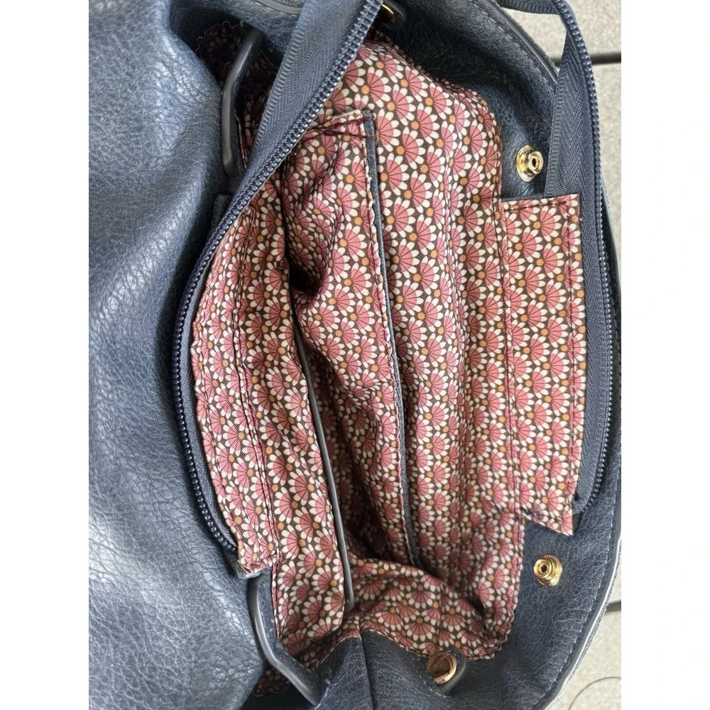 Moda Luxe Antoinette Blue Purse Backpack Suede Gold Tone Turn Lock FLAW